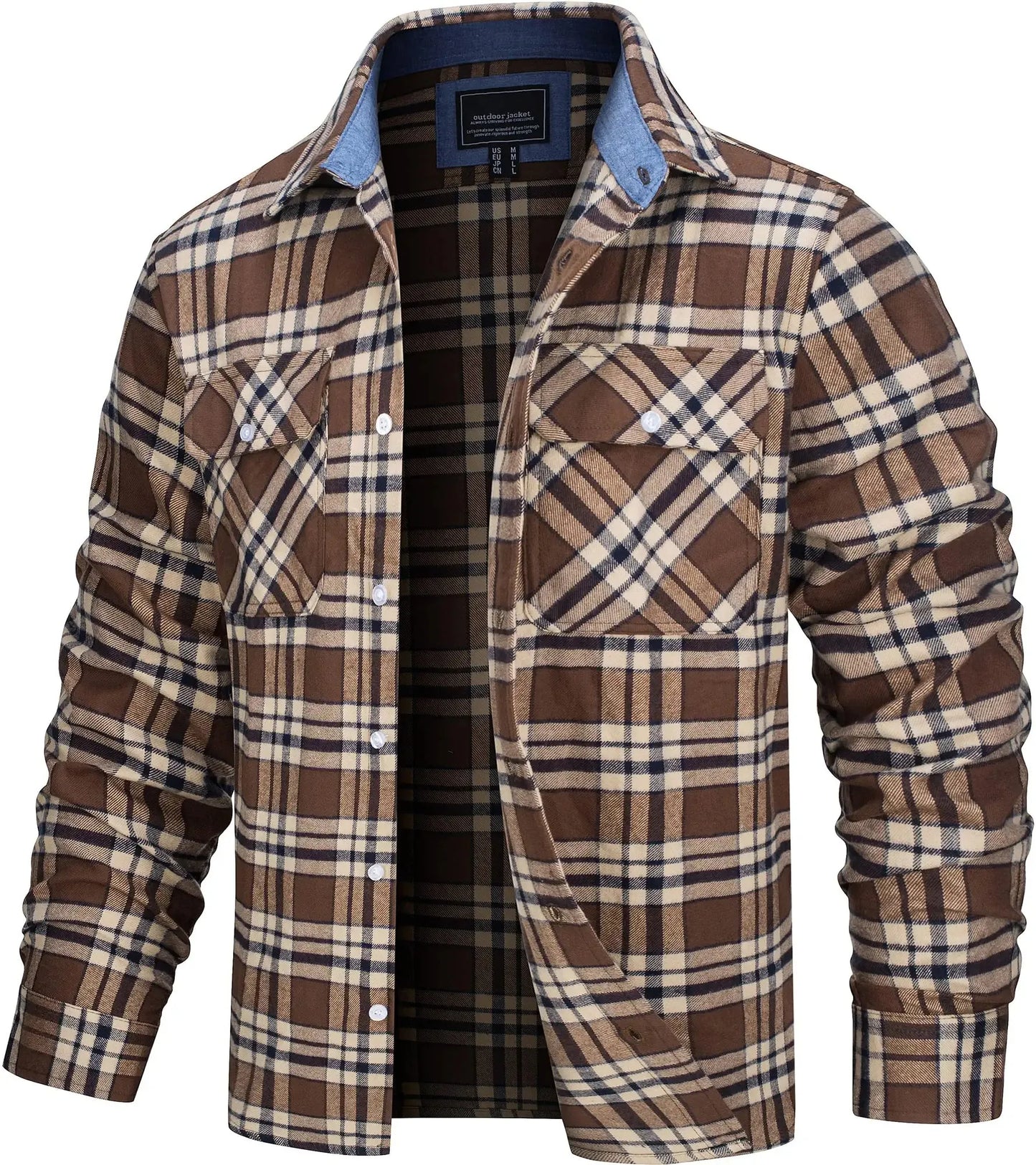 Herren Oversized Shirt Jacket Plaid Pattern Long Sleeves