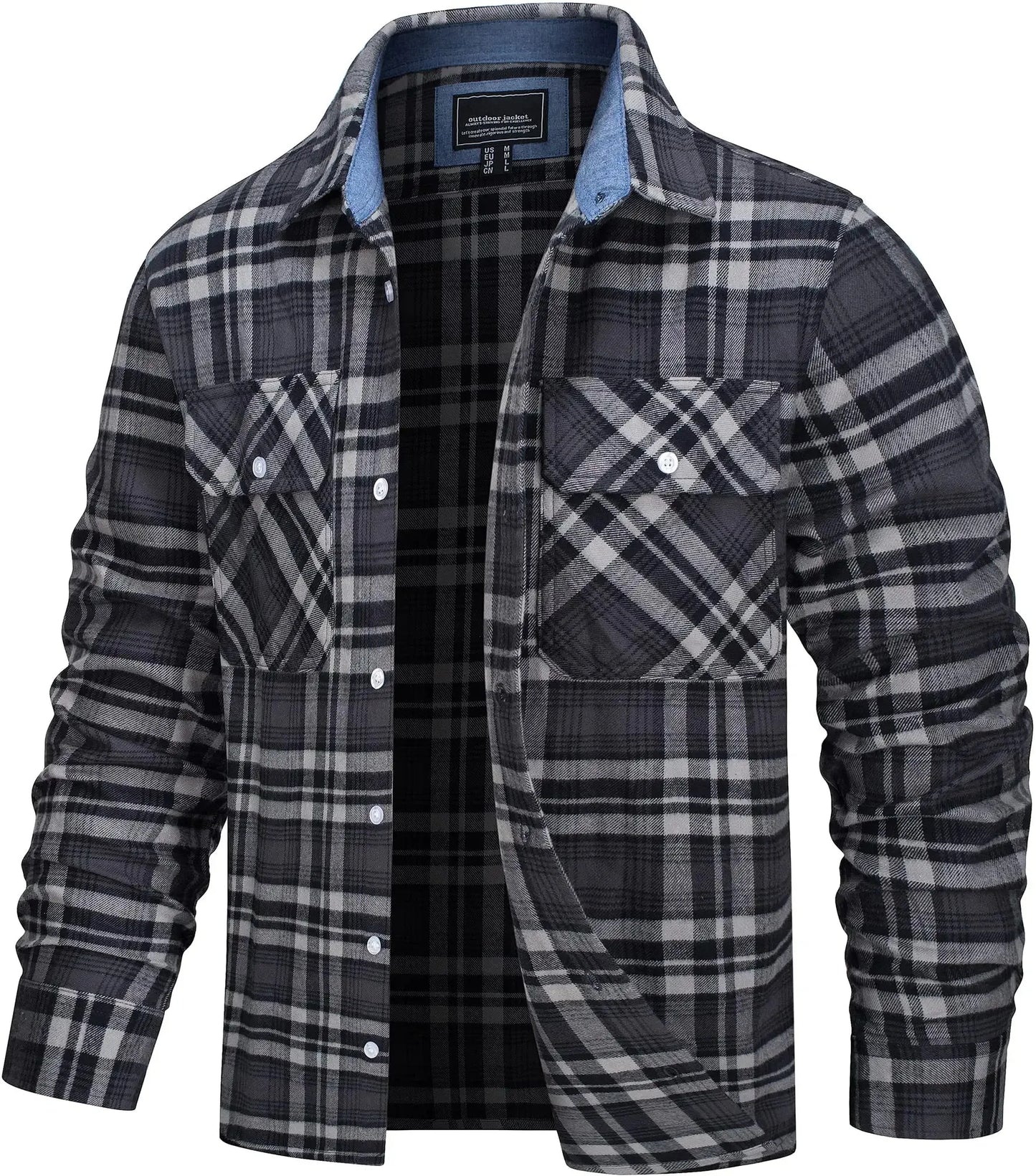 Herren Oversized Shirt Jacket Plaid Pattern Long Sleeves