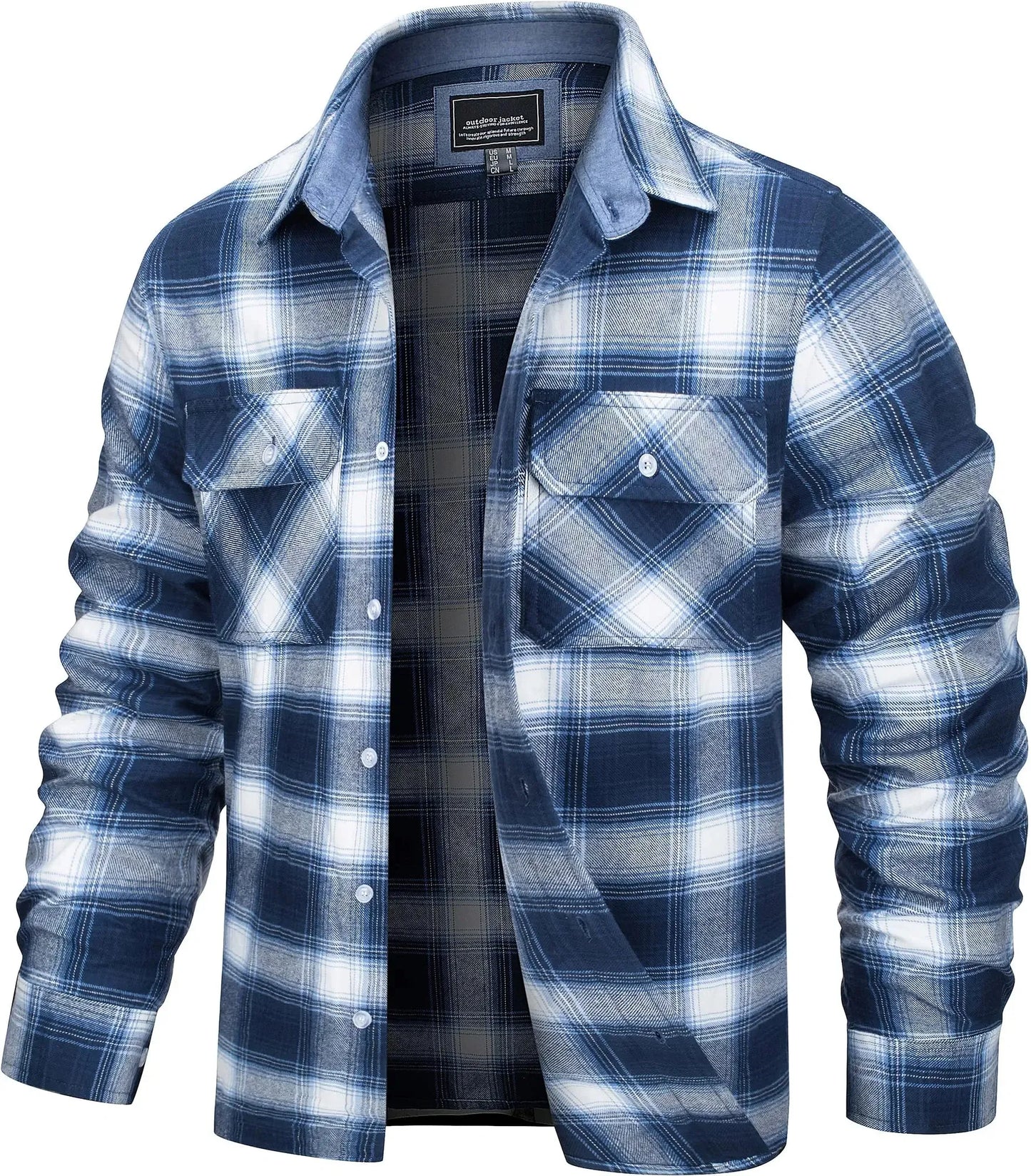 Herren Oversized Shirt Jacket Plaid Pattern Long Sleeves