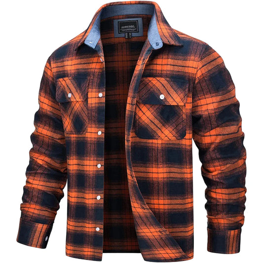 Herren Oversized Shirt Jacket Plaid Pattern Long Sleeves