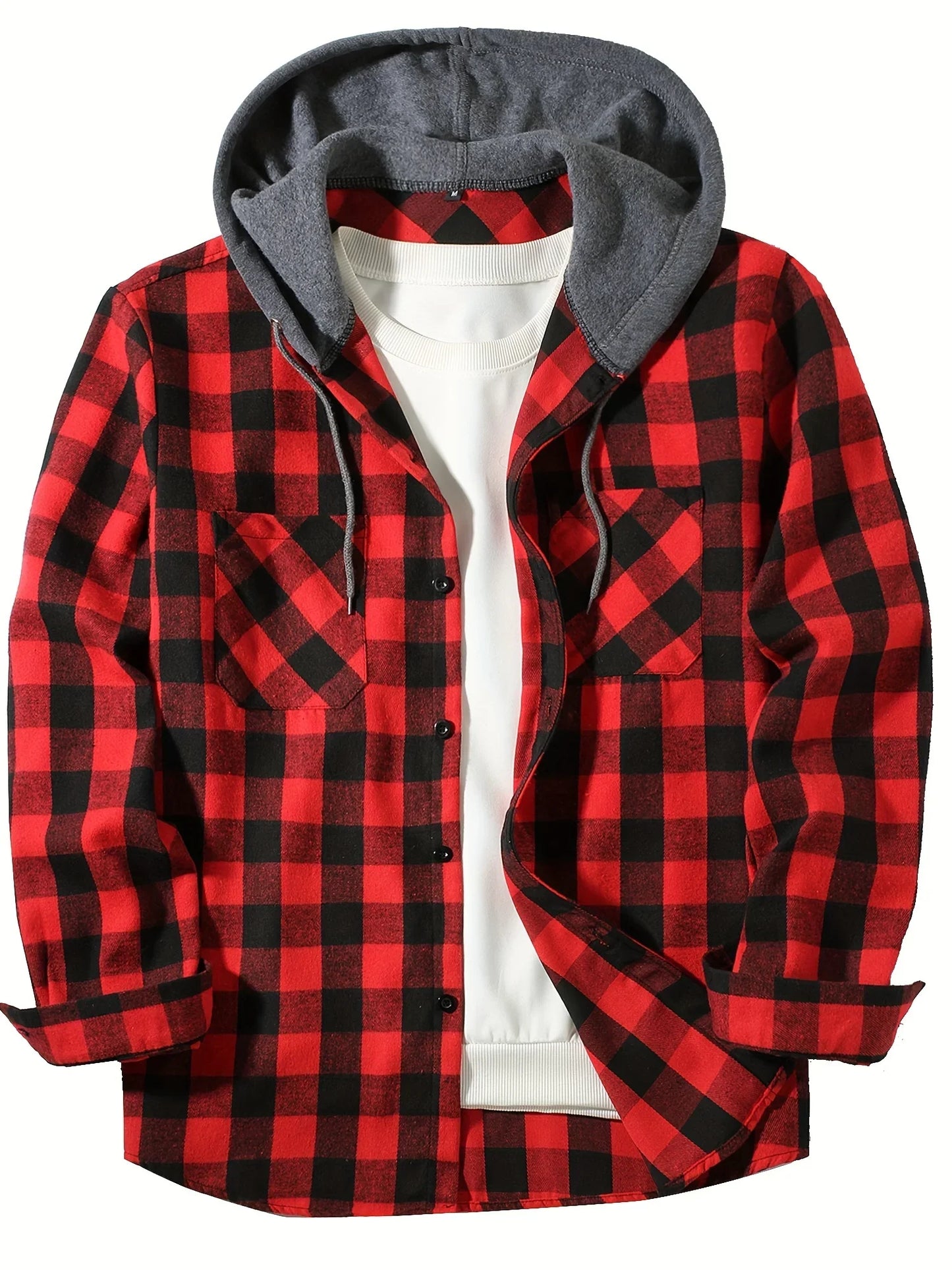 Herren Shirt Casual Checked With Hood Slim Fit