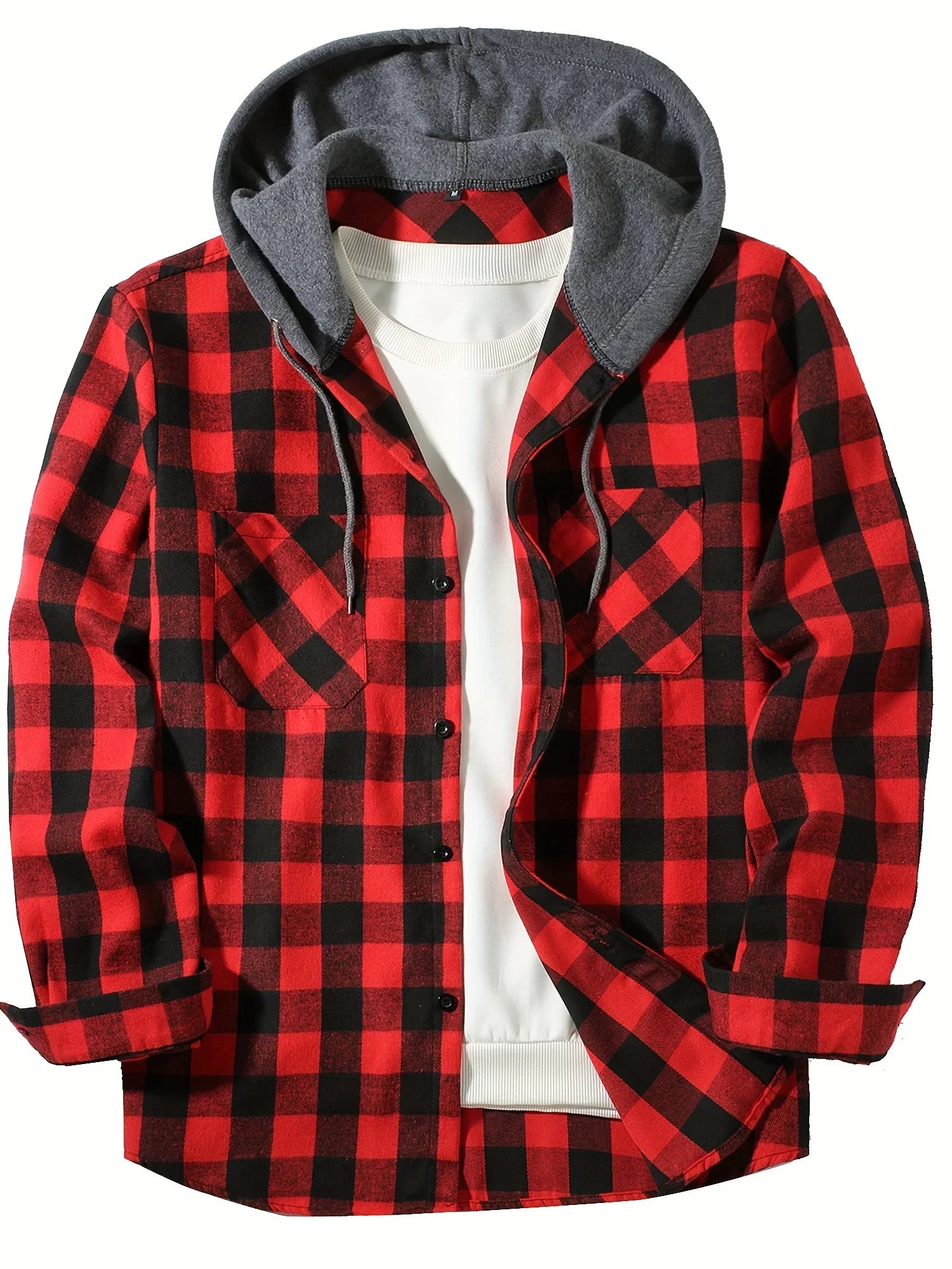 Herren Shirt Casual Checked With Hood Slim Fit