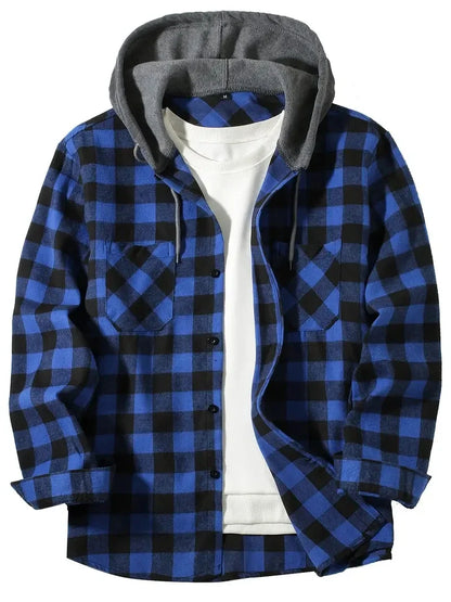 Herren Shirt Casual Checked With Hood Slim Fit