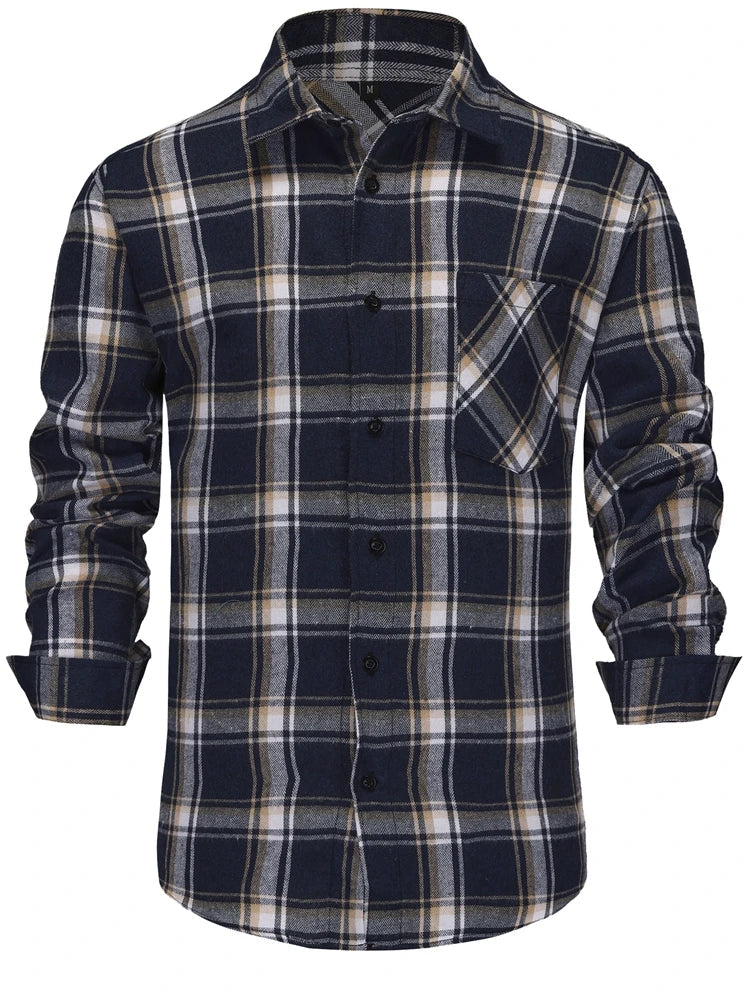 Herren Shirt Flannel Plaid Pattern Long Sleeves Casual