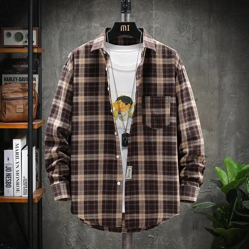Herren Shirt Loose Casual Long Sleeves British Style