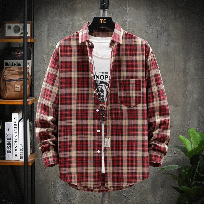 Herren Shirt Loose Casual Long Sleeves British Style