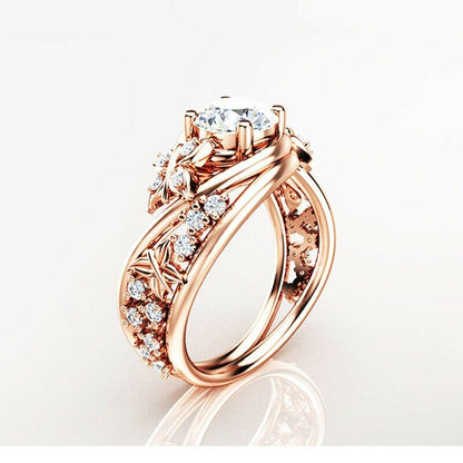 Hollow Rhinestone Butterfly Flower Ring