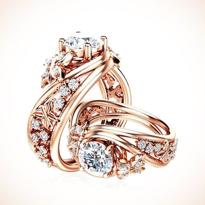 Hollow Rhinestone Butterfly Flower Ring