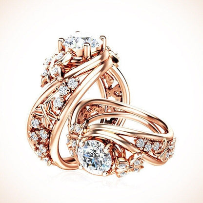 Hollow Rhinestone Butterfly Flower Ring