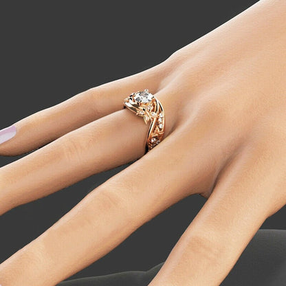 Hollow Rhinestone Butterfly Flower Ring