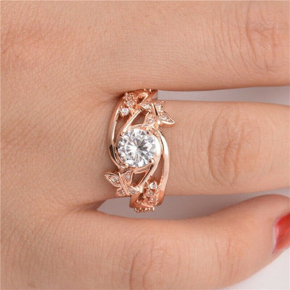 Hollow Rhinestone Butterfly Flower Ring