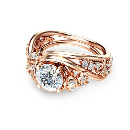 Hollow Rhinestone Butterfly Flower Ring