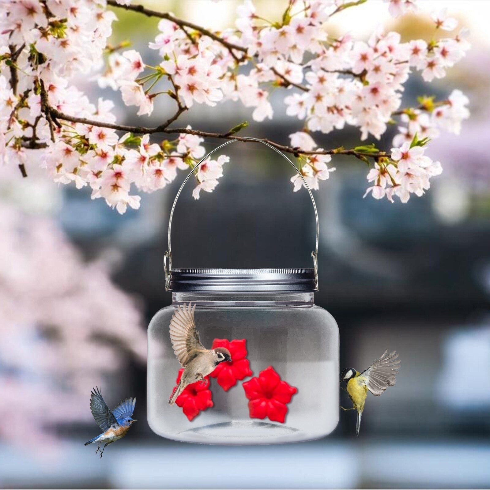 Hummingbird feeder with gate flower
