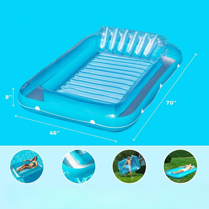 Inflatable Lounger Sunbathing PVC with Pillow and Cup Holders