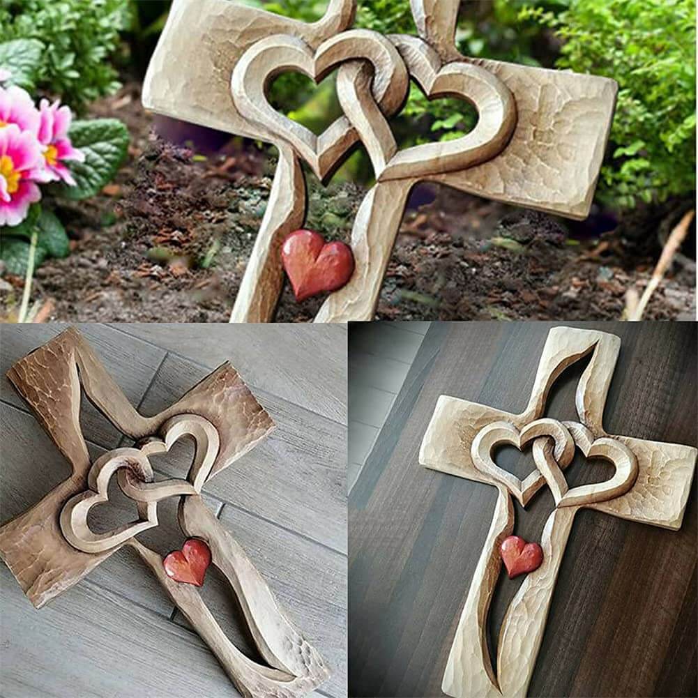Intertwined Hearts | Carved Wooden Cross