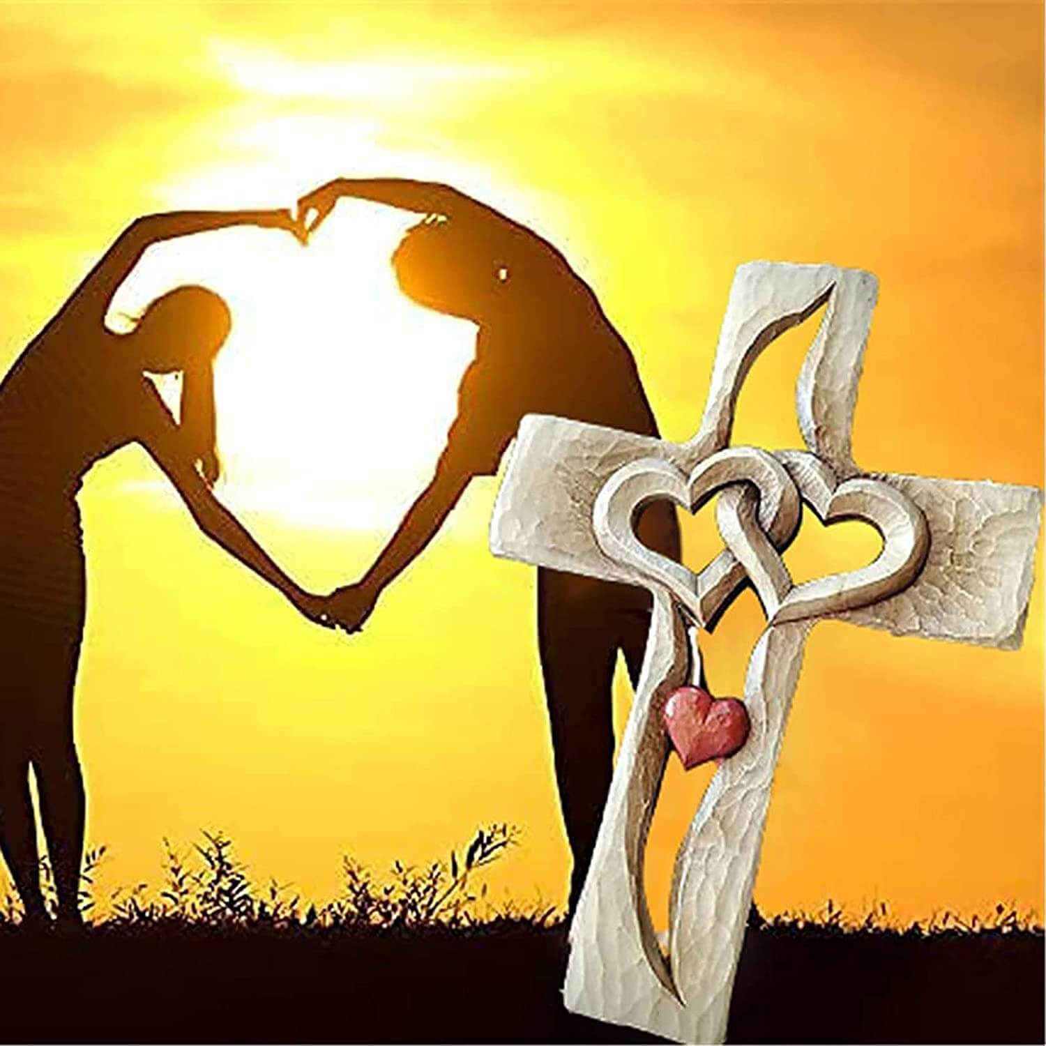 Intertwined Hearts | Carved Wooden Cross