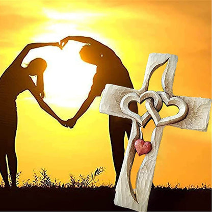 Intertwined Hearts | Carved Wooden Cross