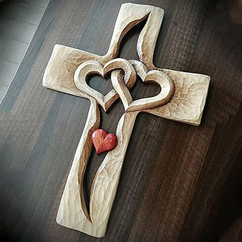Intertwined Hearts | Carved Wooden Cross