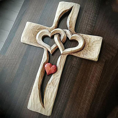 Intertwined Hearts | Carved Wooden Cross