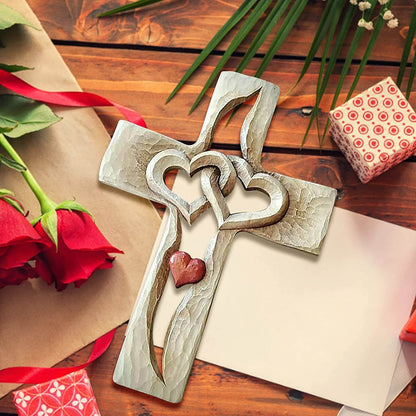 Intertwined Hearts | Carved Wooden Cross