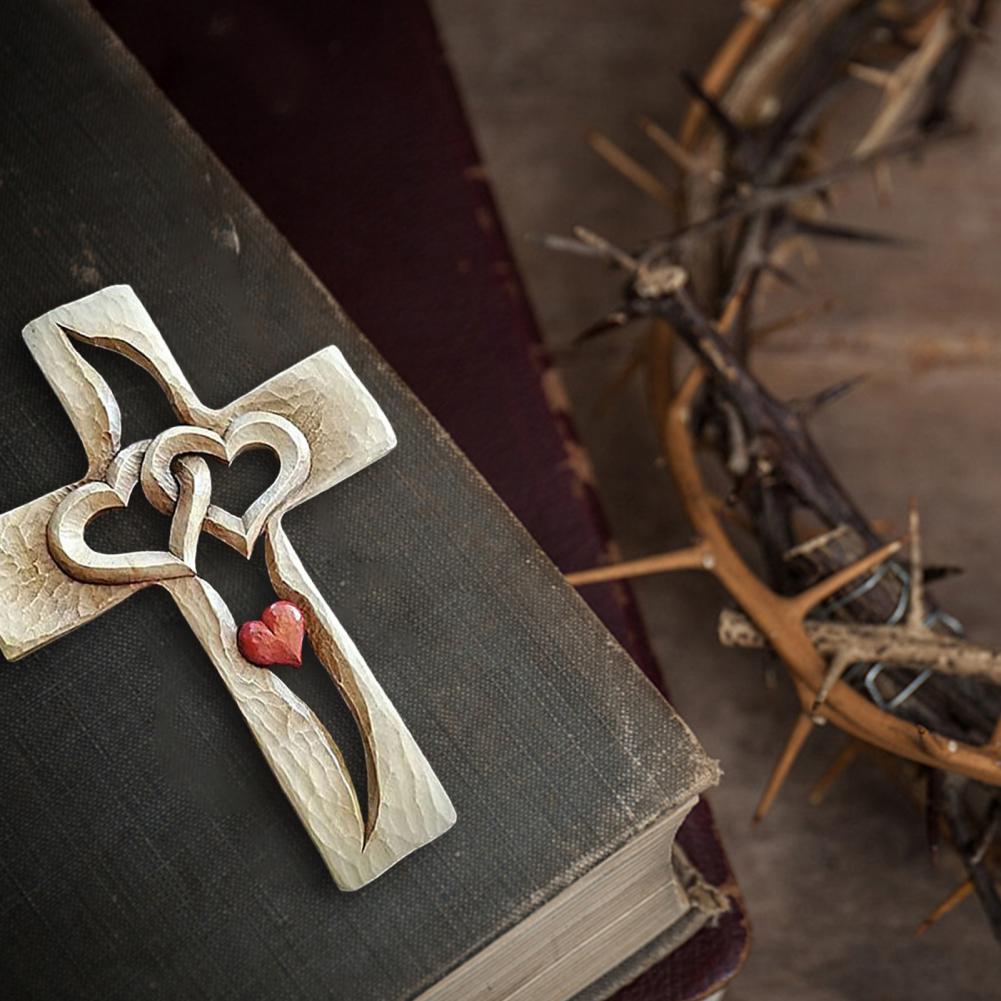 Intertwined Hearts | Carved Wooden Cross