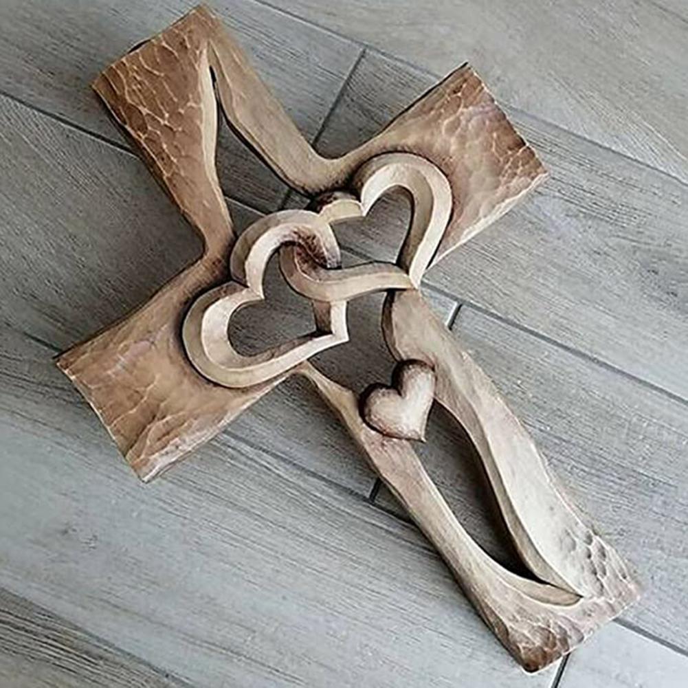 Intertwined Hearts | Carved Wooden Cross