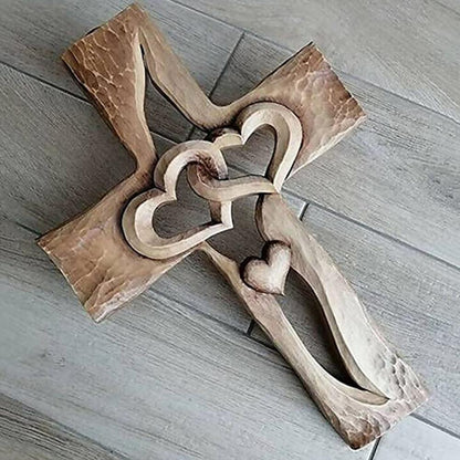 Intertwined Hearts | Carved Wooden Cross