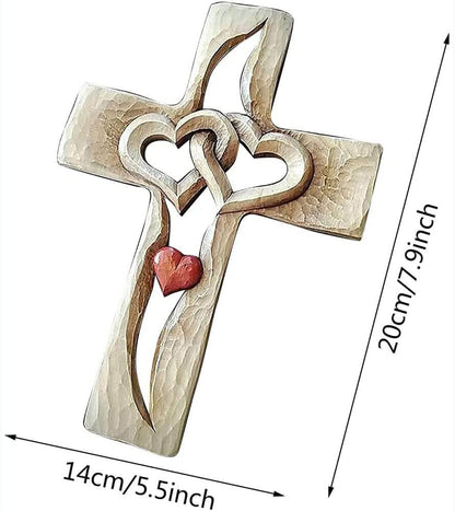 Intertwined Hearts | Carved Wooden Cross