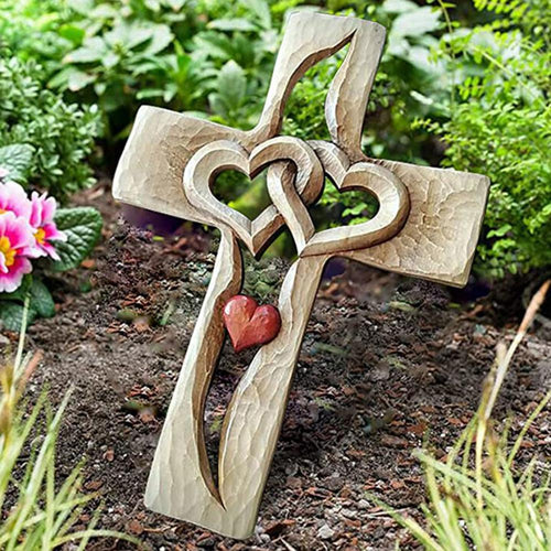 Intertwined Hearts | Carved Wooden Cross