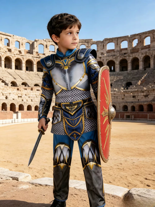 Kids Medieval Knight Costume Jumpsuit with Shoulder Pieces 0