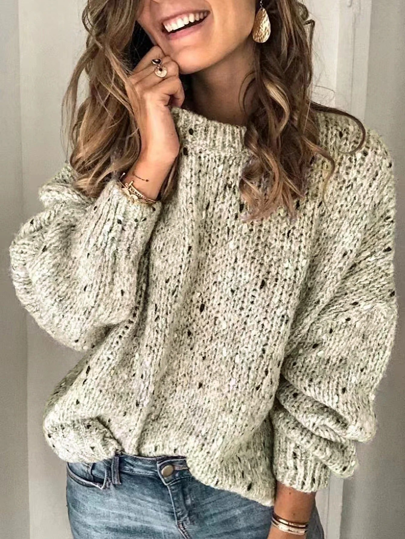 Knitted Drop Shoulder Sweater for Women