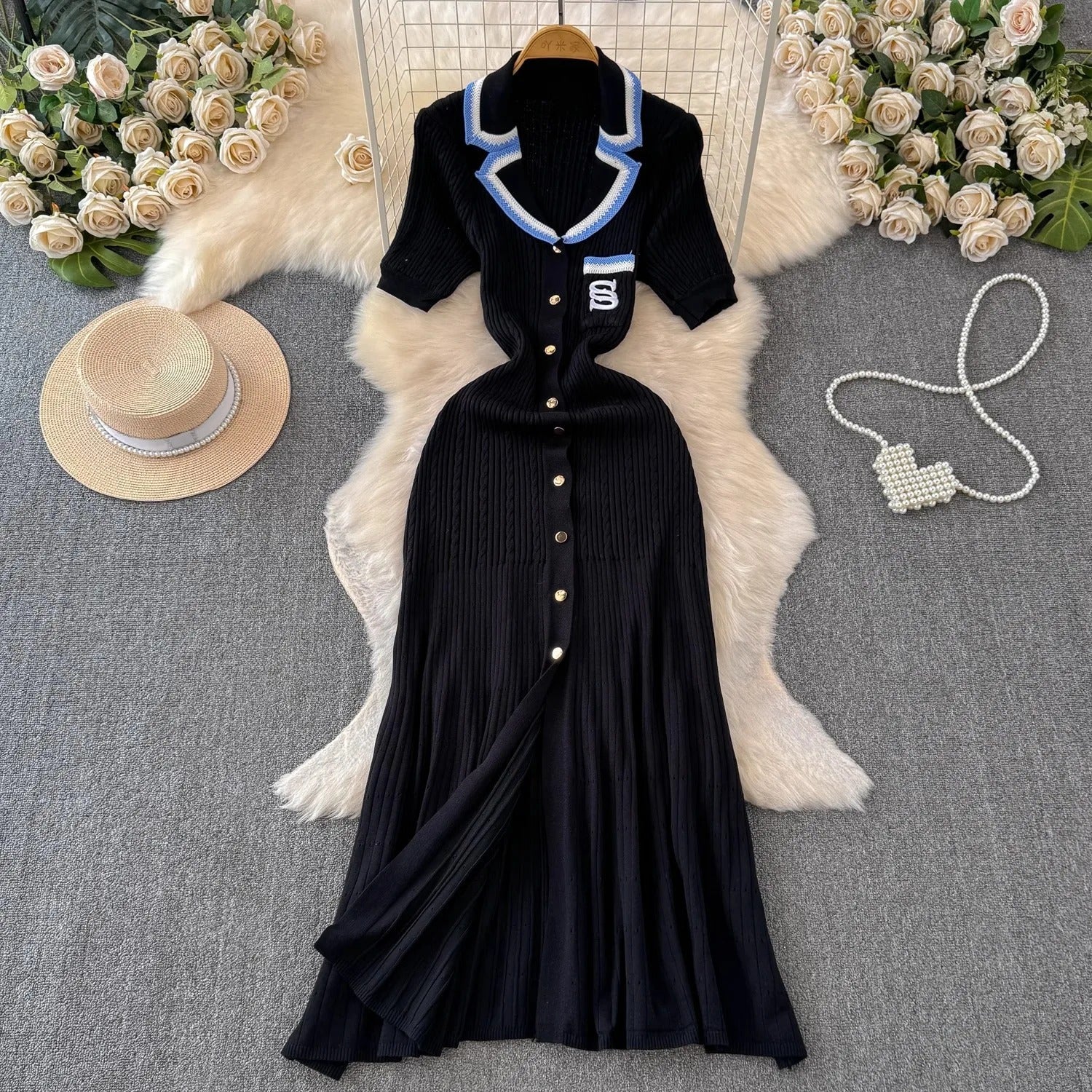 Knitted long shirt dress for women