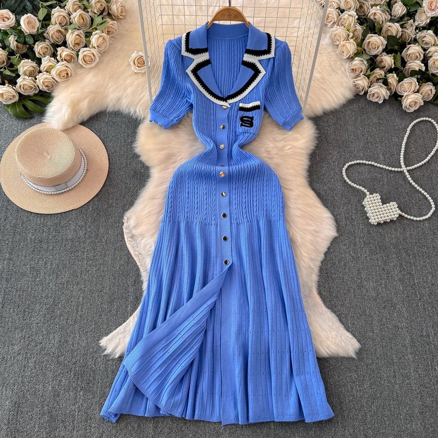 Knitted long shirt dress for women