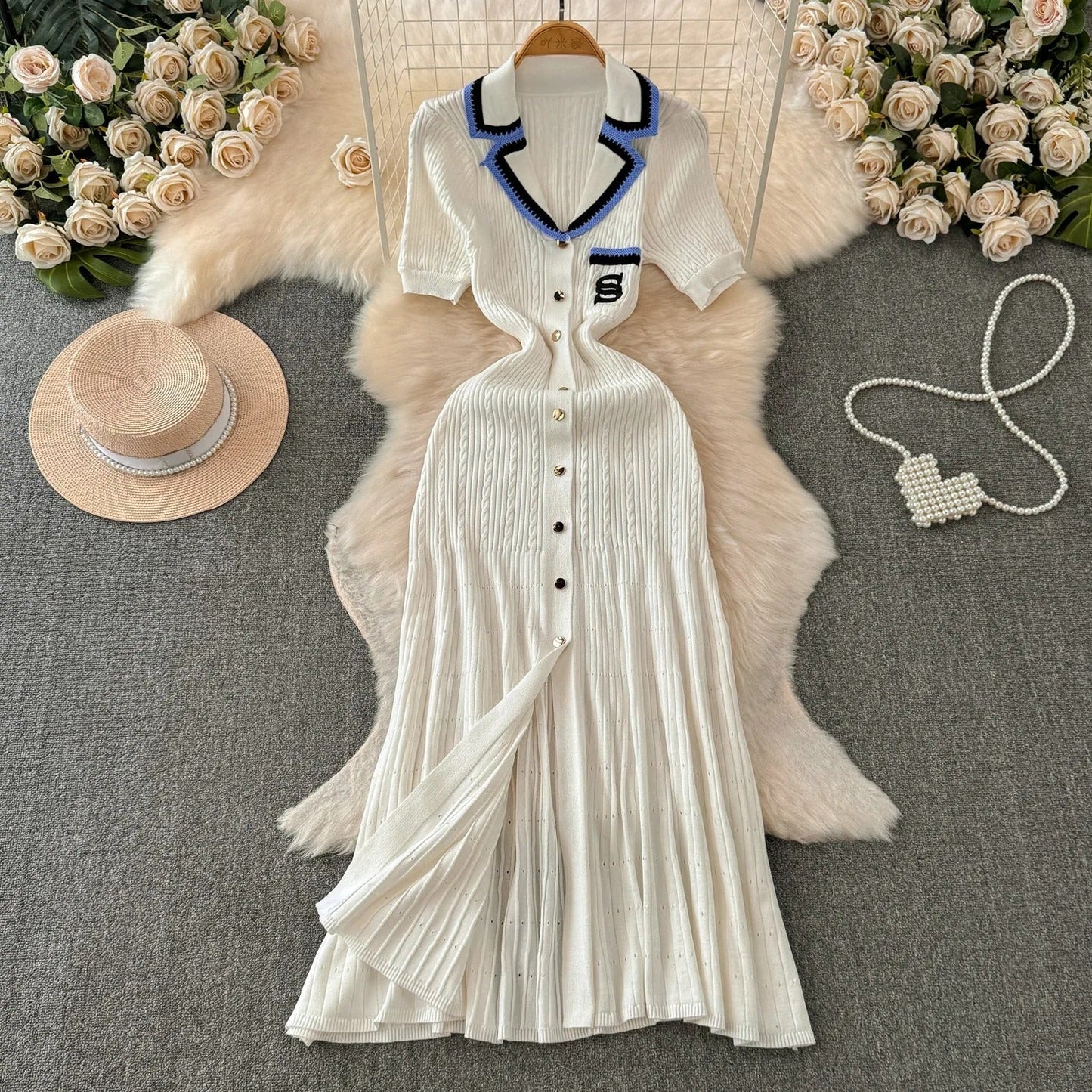 Knitted long shirt dress for women