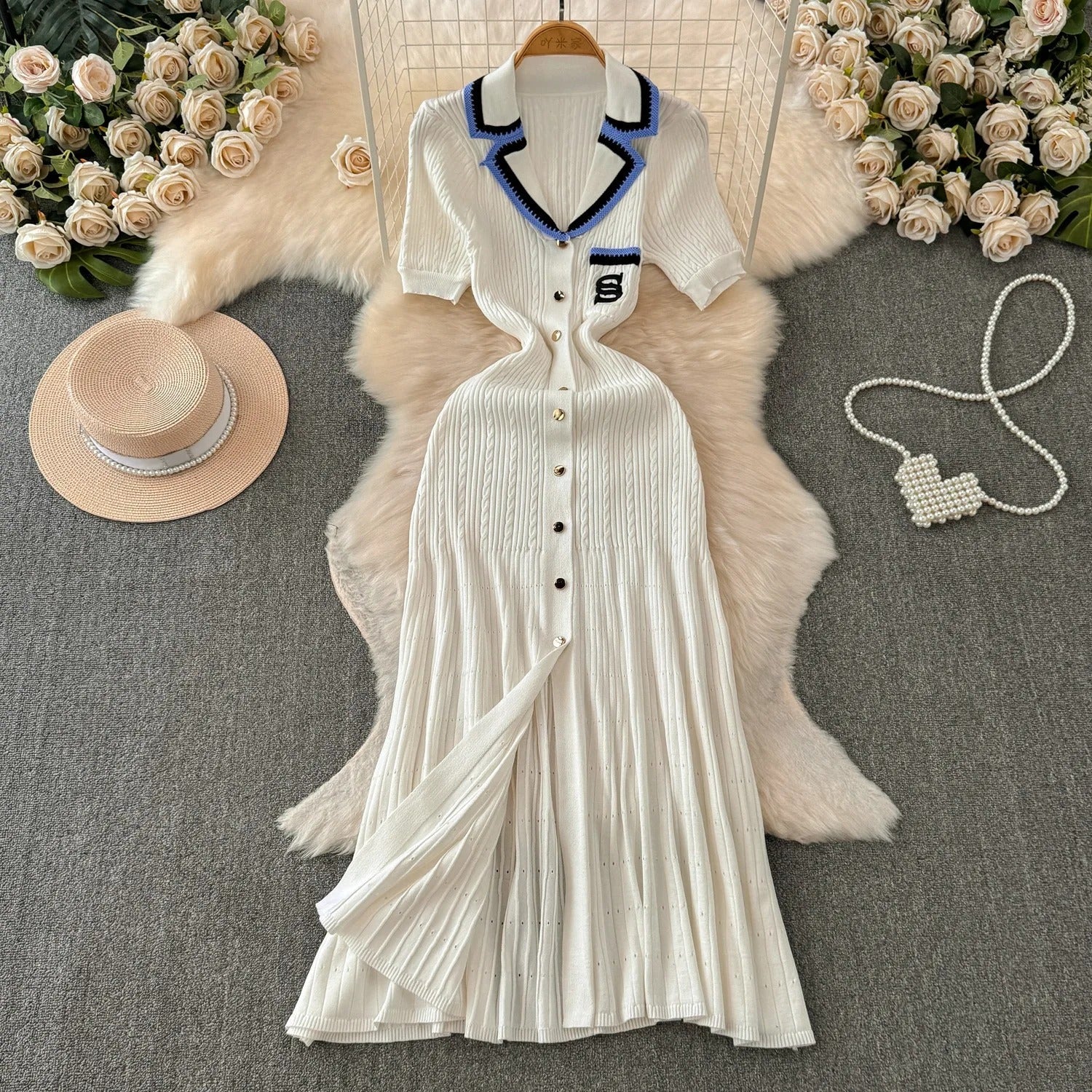 Knitted long shirt dress for women