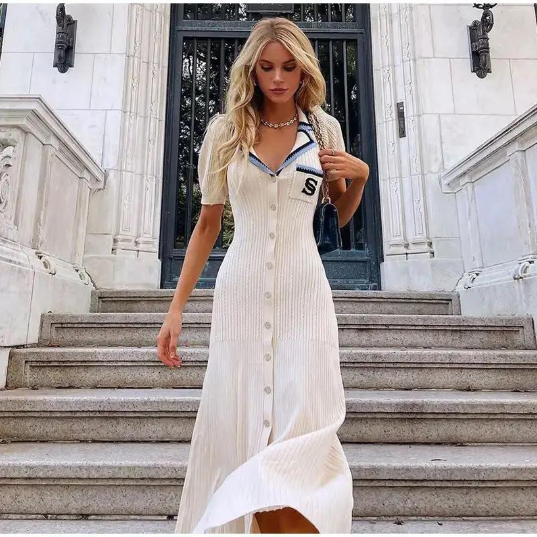 Knitted long shirt dress for women