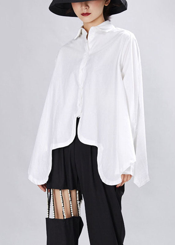 Ladies Asymmetric Design Long Sleeve Shirt with PeterPan Collar