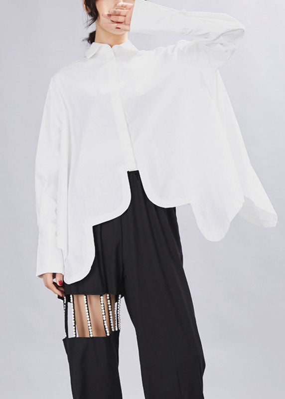 Ladies Asymmetric Design Long Sleeve Shirt with PeterPan Collar