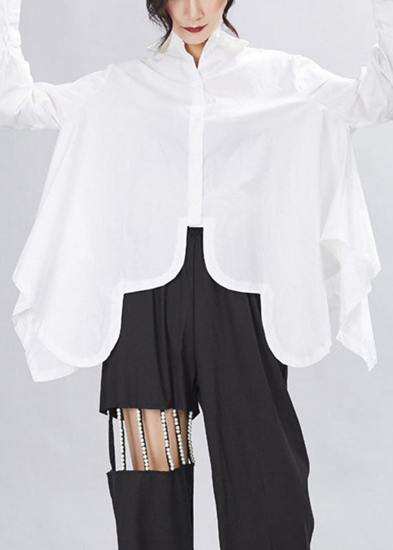 Ladies Asymmetric Design Long Sleeve Shirt with PeterPan Collar