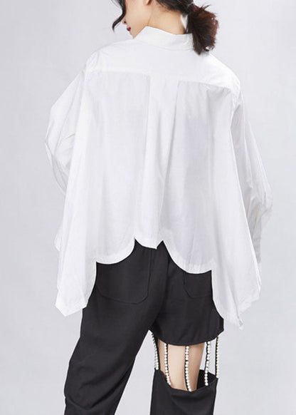 Ladies Asymmetric Design Long Sleeve Shirt with PeterPan Collar