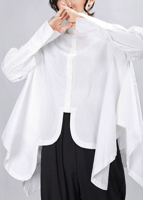 Ladies Asymmetric Design Long Sleeve Shirt with PeterPan Collar