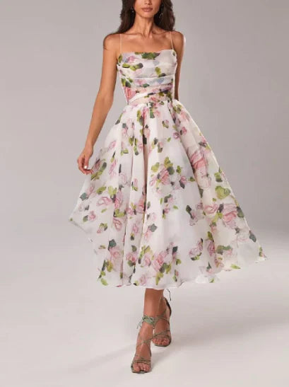 Ladies Asymmetric Dress With Printed Tie High Quality Fabric