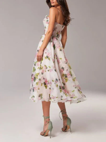 Ladies Asymmetric Dress With Printed Tie High Quality Fabric