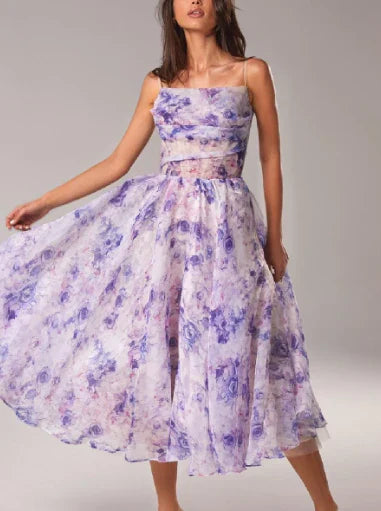 Ladies Asymmetric Dress With Printed Tie High Quality Fabric