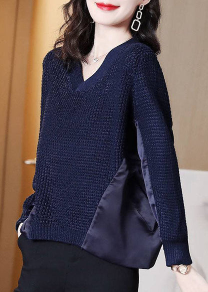 Ladies Asymmetric Knitted Sweater Navy Blue