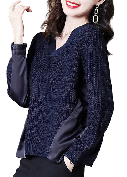 Ladies Asymmetric Knitted Sweater Navy Blue