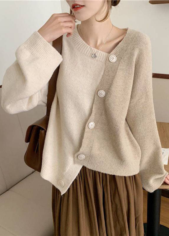 Ladies Asymmetric Knitted Sweater with Buttons