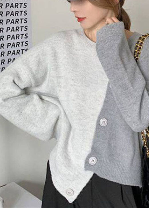 Ladies Asymmetric Knitted Sweater with Buttons
