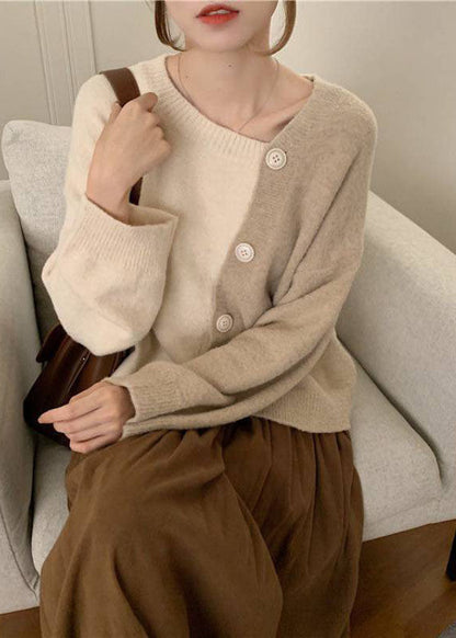 Ladies Asymmetric Knitted Sweater with Buttons