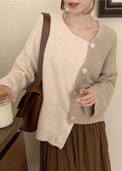 Ladies Asymmetric Knitted Sweater with Buttons